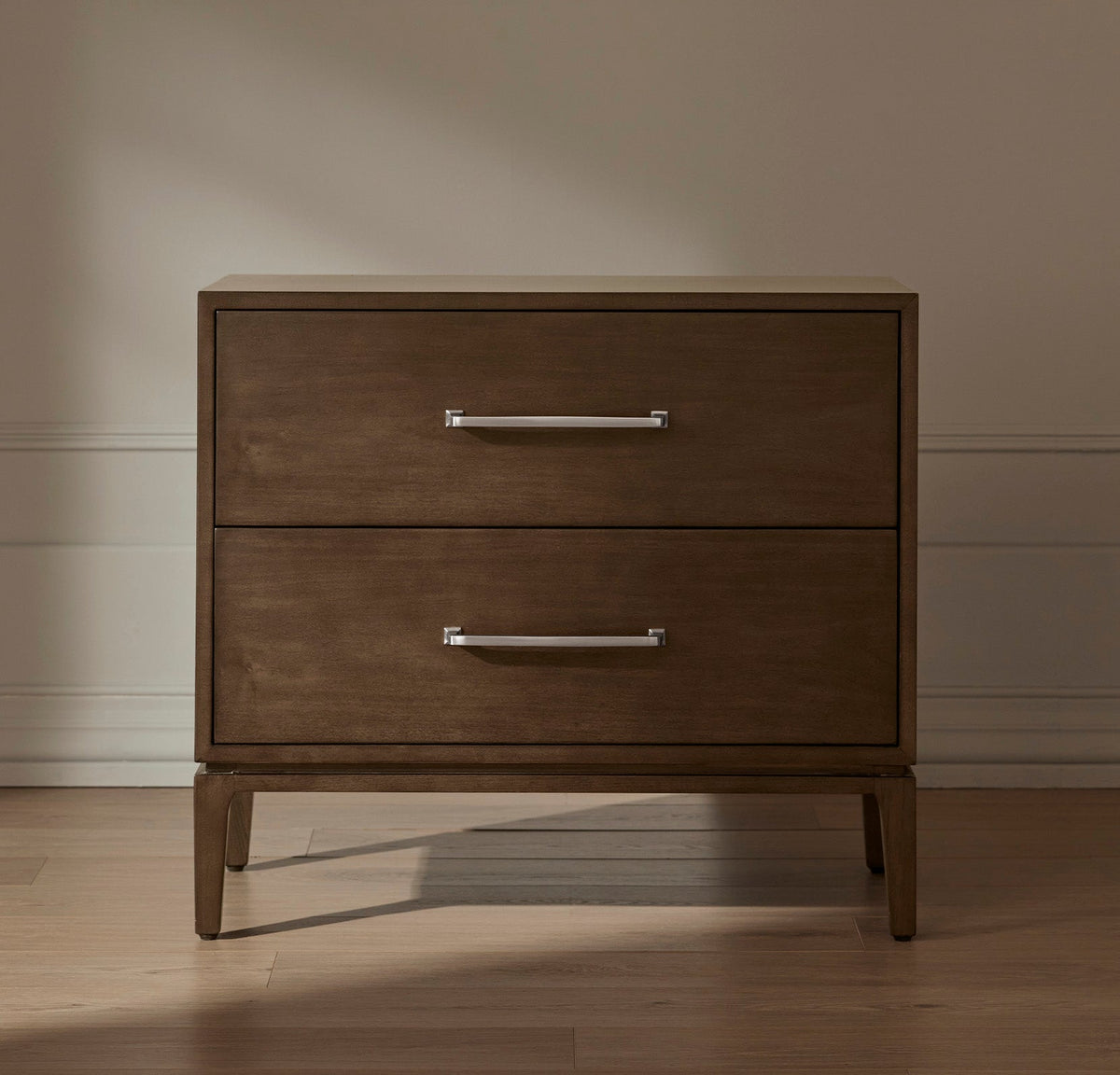 2-Drawer Wood Nightstand - Espresso - Silver